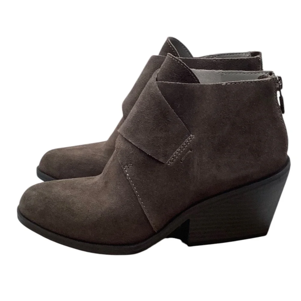 Eileen Fisher Womens Taupe Suede Crossover Wrap Wedge Ankle Boots Size 5 M